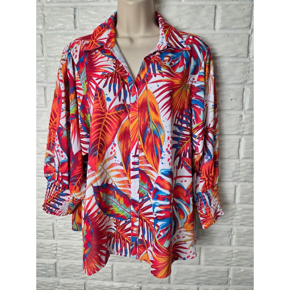 NWT Ali Miles Petite XL Blouse pullover Bright colors Tropical 3/4 sleeve